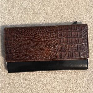 Brahmin Vintage Black and Brown Croc-Embossed Checkbook Wallet